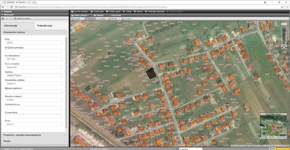 City of Prijedor's municipal AreaCAD-GIS Server web portal