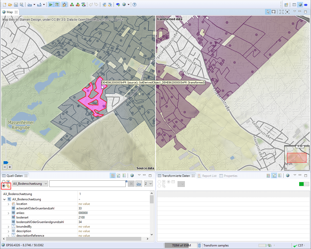 hale»studio Map view with geometry selected and highlighted