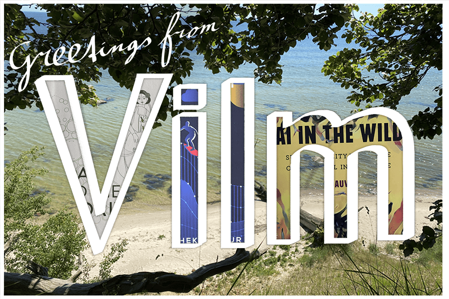 Postcard of Vilm, displaying the island with AI-related books